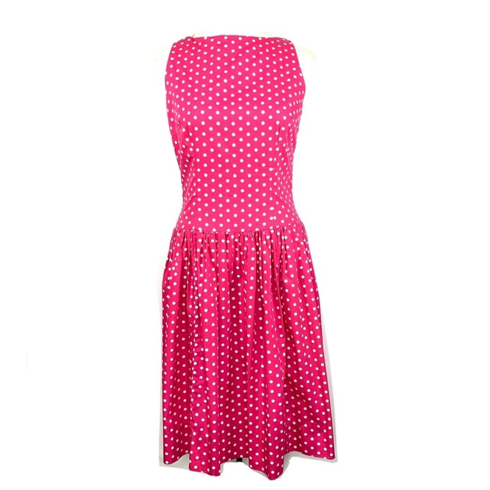 Tracy & Michael Barbie Pink Retro Drop Waist Polka Dot Midi Dress 8 - Picture 5 of 13